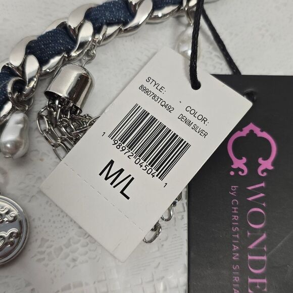 Christian Siriano C Wonder Denim Silver Chain Charms Waist Hips Boho Belt NWT main image 4